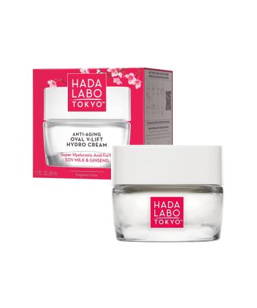 Hada Labo Tokyo Anti-Aging Oval V-Lift Hydro Cream Face Moisturizer with Super Hyaluronic Acid Soya Milk and Ginseng for Firming Hydrating and Rejuvenating Effects - Fragrance Free