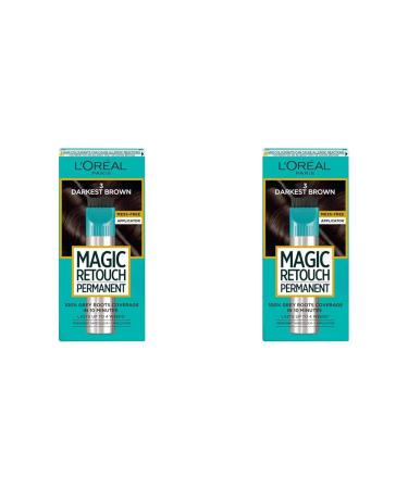 L'Or al Paris Magic Retouch Permanent Root Concealer Touching Up Grey Hair Dye Darket Brown 3 (Pack of 2) MAGIC RETOUCH PERMANENT 3 DARKEST BROWN 95 g (Pack of 2)