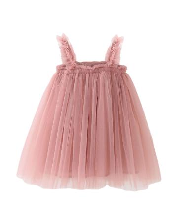 PythJooh Baby Girl Tulle Dress Toddler Girl Sleeveless Butterfly Wings Tutu Princess Dress Daisy Stars Sundresses for 0-4Years 18-24 Months Dusty Pink