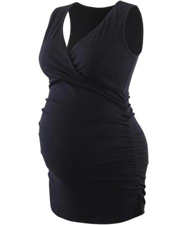 ZUMIY Maternity Nursing Top - Women's V Neck Ruched Waist Double Layered Tank - S Black+Grey/2-Pack - Buy Online on SooperMarket.com