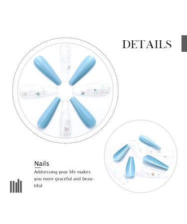 Handcess Long Glossy Blue Coffin Ballerina Press-On Nails 24PC Butterfly Acrylic Art for Women & Girls - Buy Online on SooperMarket.com