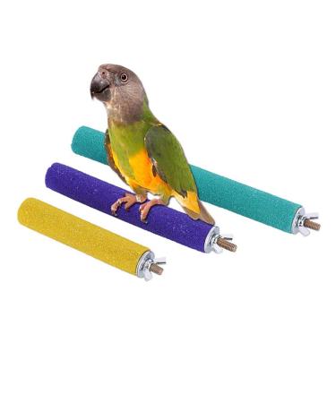 PIVBY Wood Bird Cage Perch Colorful Parrot Stand Toy Platform Paw Grinding Stick for Amazon Parrot Bird Colors Vary Pack of 3