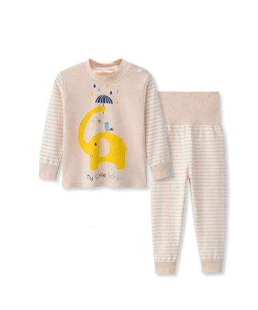 YANWANG 100% Cotton Baby Boys Girls Pajamas Set Long Sleeve Sleepwear(6M-5Years) 6-12 Months Elephant-high Belly