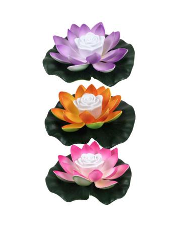 Osaladi 3 pieces Led Lotus Lantern Artificial Seerful Flowing Flowers Lotus Flower Lotus Blossom Lotus blade Light pond light pond light for pool pond garden decoration lighting
