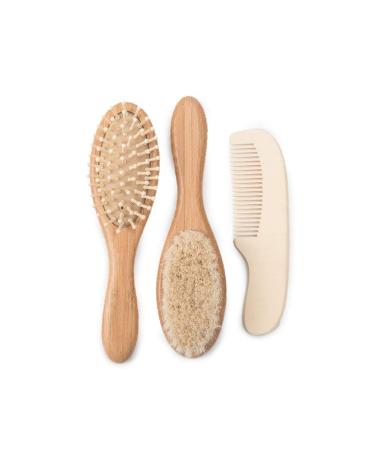 Milisten 3PCS Wooden Baby Hair Brush & Comb Set - Natural Goat Bristles - Gentle Hair Cleaning for Newborns and Toddlers - Registry Gift - Buy Online on SooperMarket.com