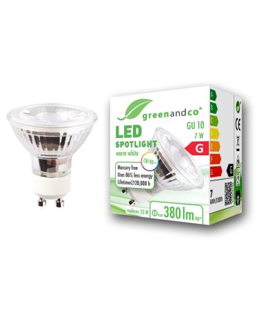 Greenandco CRI 97+ GU10 LED Spot 7W 380 LM 36 2700K Warm White 230V flicker -free not dimmable 2 years guarantee 7W 2700K 36 1 piece (1 Pack)