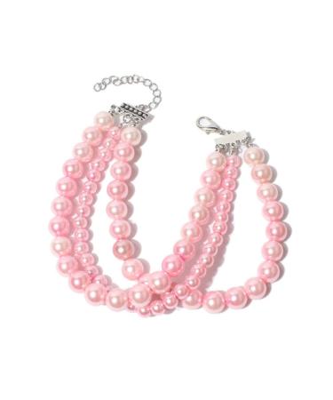 RayMinsino Fancy 3 Rows Pearl Pink Diamond Pet Cat Dog Necklace Collar Jewelry Pet Cat Dog Girl Costume Accessories(7.8-12.6in)