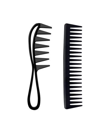Yoezuo Wide Tooth Comb 2 PCS Curling Comb Coarse Tooth Comb Hair Comb Set Heat Resistant Antistatic Coarse Hair Comb Styling Comb for Women Men Hair Styling Salon (Black)