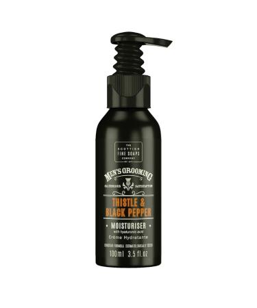 Scottish Fine Soaps - Thistle & Black Pepper Moisturiser - Skin Firming Hyaluronic Acid - Natual Sweet Almond Oil - Vegan Friendly - Fully Recyclable Aluminium Bottle -100ml