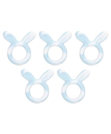 Baby Teething Toys Silicone Teethers Ring Shape Bunny Ear Bracelets for 3 Months Infant (White Blue)