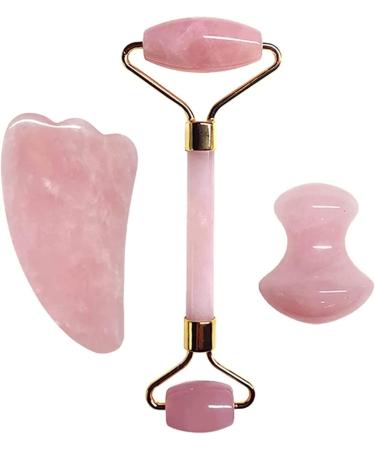 Home Decoration Gua Sha Scraper Board - Rose Quartz Face Massager & Jade Roller Set | Natural Stone Facial Tool for Glowing Skin - Buy Online on SooperMarket.com