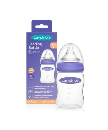Lansinoh Baby Bottle with NaturalWave Teat (160 ml) Anti-colic Plastic 100% BPA & BPS free Slow Flow silicone teat which is soft and flexible purple Pack of 1
