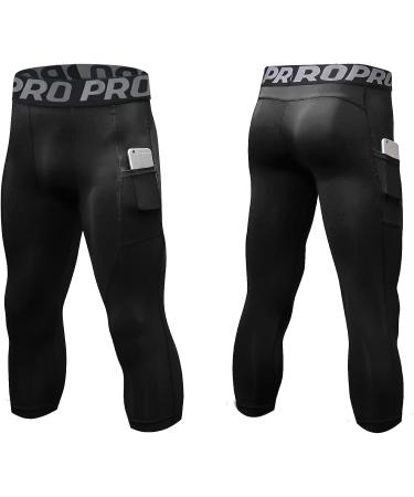 3 Pack Men's 3/4 Compression Pants with Pockets - Cool Dry Athletic Leggings for Sports, Yoga, Gym - Black (Medium) - Buy Online on SooperMarket.com
