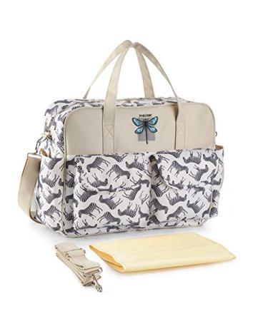 Insular Multifunctional Waterproof Mummy Shoulder Bag Diaper Bag Chic Nappy Changing Bag Tote/Messenger Style Large Light Weight with Changing Mat Adjustable Straps (Zebra)