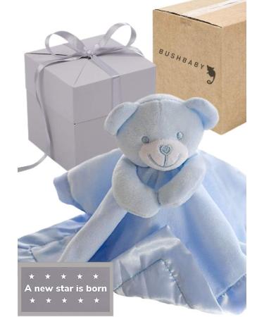BUSHBABY 'A New Star is Born' Baby Comfort Blanket in Box | Blue Baby Gift Set for Boys | Plush Teddy Security Blanket for Newborns | Soft Toy for Babies - 10cm - Buy Online on SooperMarket.com