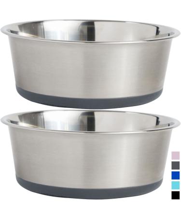 Gorilla Grip Stainless Steel Metal Dog Bowl Set of 2, Rubber Base, Heavy Duty, Rust Resistant, Food Grade BPA Free, Less Sliding, Quiet Pet Bowls for Cats and Dogs, Dry and Wet Foods 3 Cup Gray