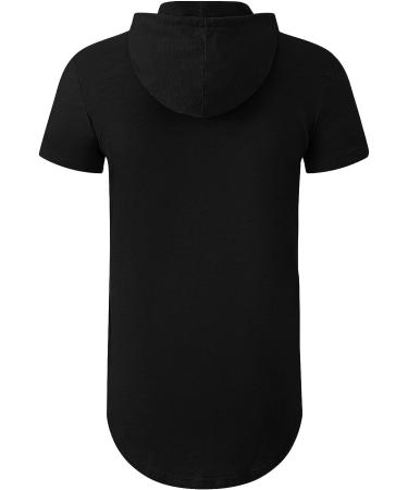 Aiyino Men's Short Sleeve Athletic Hoodie - Solid Color Fashion Pullover | Black - Buy Online on SooperMarket.com