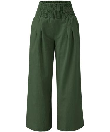 Gufesf Women's Cotton Linen Palazzo Pants - Wide Leg Summer Trousers with Pockets, B2-green Large - Buy Online on SooperMarket.com