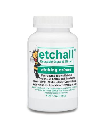 etchall Etching Cream (4oz) for Glass, Mirrors, Ceramics, Porcelain, Marble, and Slate - for Makers, Creators, Crafters, DIY'ers of All Ages & Experience Levels, Smooth Formula and Fast Acting 4 Ounce