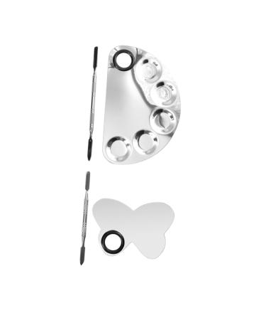 Didiseaon 2 Sets Palette Set Stainless Steel Nail Art Pallet Painting Tray Pigment Mixing Tray Paint Scraper Makeup Spatula and Metal Cosmetic para U as Nail Color Art Tray Oil Ring Make up