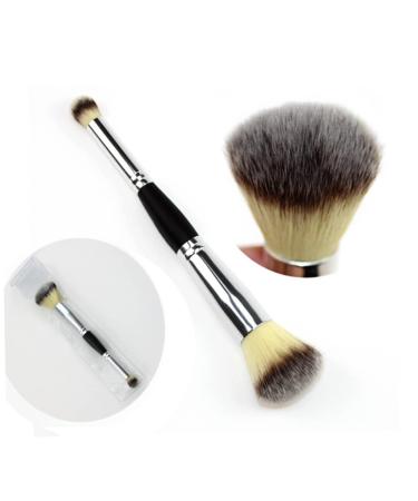 Multifunction Double Head Makeup Brush | Professional Wood Handle for Blush & Eye Powder | Smooth Application | Black & Silver - Buy Online on SooperMarket.com