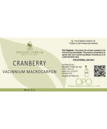 Organic Pure Cranberry Seed Oil 8 fl oz - 100% Pure Unrefined Cold Pressed Non-GMO for Skin & Hair Moisturizing & Hydrating - Buy Online on SooperMarket.com