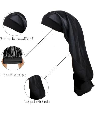 Ladaypoa Long Satin Sleeping Cap - 2 Large Sleeping Hats for Women | Extra Large Soft Satin Sleep Caps for Long Braids | Comfortable Black & Gold with Wide Elastic Ribbon - Buy Online on SooperMarket.com