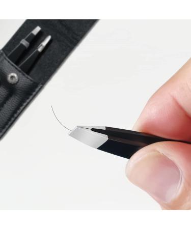 TOPMEET Stainless Steel Eyebrow Tweezers Set for Facial Hair and Splinter Removal - Women/ Men, Black - Buy Online on SooperMarket.com