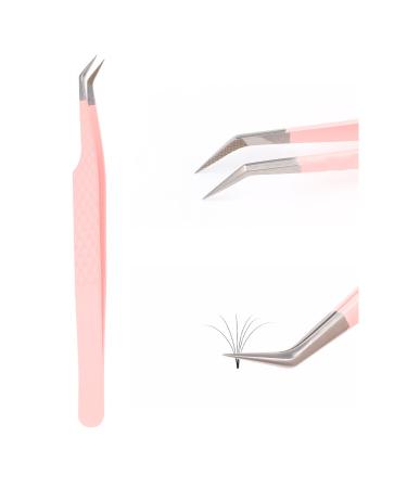 FADLASHLash Tweezers for Eyelash Extension 45 Degree Angle Tweezers Pink Curved Eyelash Extension Tweezers Fiber Tips Volume Lash Tweezers for Professional Fiber Tip 45 Tweezer