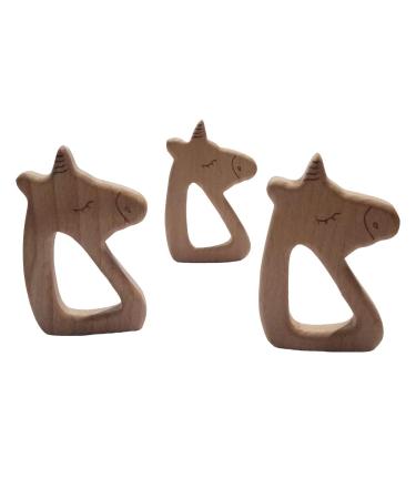 Arakierst 5pcs Lovely Cartoon Wood Teether Pure Natural Animal Horse Shape Teething Rings Nursing Beech Teether DIY Pendant Toy (Horse 5pcs)