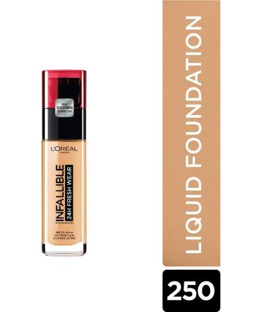 L'Oreal Paris Infallible 24hr Freshwear Liquid Foundation - 30ml | Radiant Sun 250 Color | Long-Lasting Formula - Pack of 1 - Buy Online on SooperMarket.com