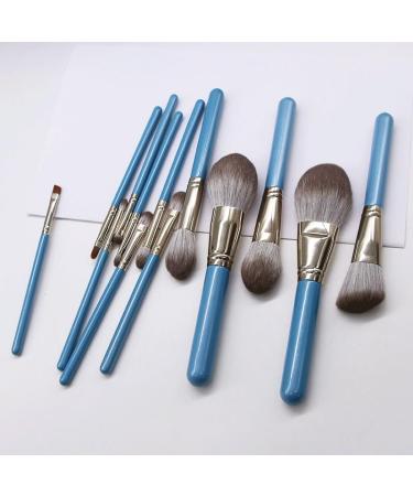 13-Piece High-End Makeup Brush Set - Granny Gray Solid Wood Handle & Blue Accents | International Shipping - Buy Online on SooperMarket.com