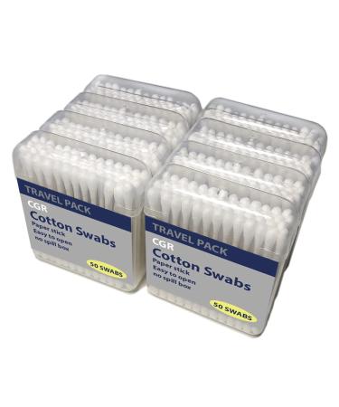 400pcs CGR Organic cotton Swabs, 100% Cotton Double-Tipped, White Paper Sticks(compostable), Travel Pack(8 Pack of 50 Swabs Total)
