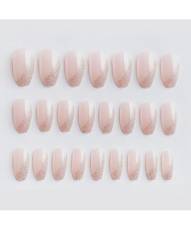 Medium Length Pink Coffin Press on Nails - Glossy False Nails for Prom - Full Cover with Glue Sticker - Buy Online on SooperMarket.com