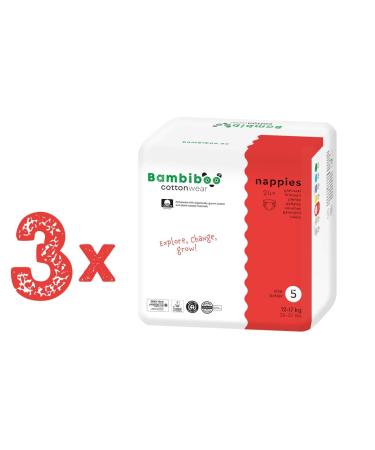 Bambibo Baby diapers size 5 junior (12-17 kg) Cottonwear Baby Wegwerfwindeln with organic cotton and vegetable materials with moisture indicator-3 x 24 (72 pieces) diapers size 5 72 pieces