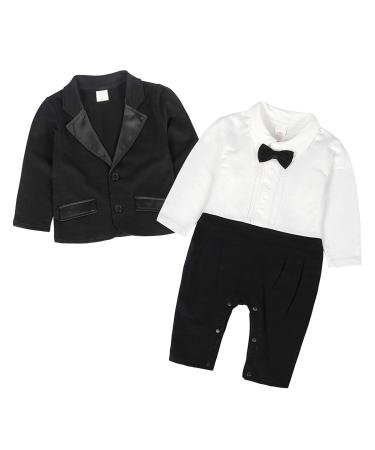 AmzBarley Baby Boys Gentlemans Outfit Suit Kids Long/Short Sleeve Dress Shirt Pants Vest Bowtie Tuxedo Rompers Childs Birthday Evening Holiday Party Black 243 18-24 Months