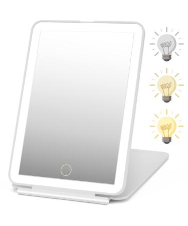 Rechargeable Travel Makeup Mirror 72 LED Lighted Makeup Mirror Travel Mirror Compact Slim LED Vanity Mirror with Lights Lighted Makeup Mirror with 3 Lighting Modes Dimmable Touch Screen (White)