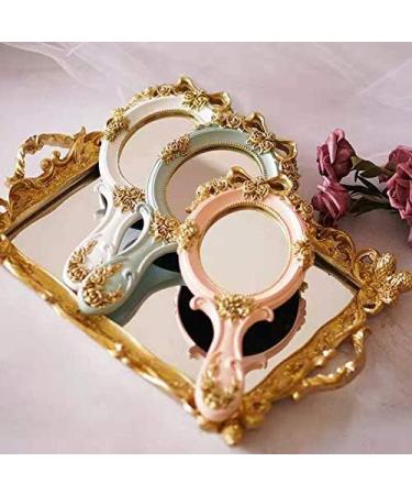 Vintage Handheld Makeup Mirror with Crafted Rose Design - Pink Princess Beauty Vanity Mirror - Buy Online on SooperMarket.com
