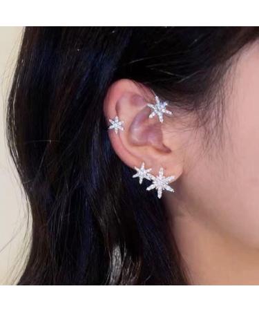 Wiwpar Gold Zircon Star Ear Cuff Earrings | Non-Pierced Rhinestone Wrap Around Climber Earrings for Women & Girls - Buy Online on SooperMarket.com