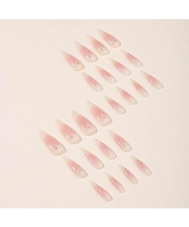 Shop 24Pcs Almond Press on Nails - Long Stiletto Faux Nails Pink Ombre Acrylic with Gold Star Designs - Cute Summer Nails for Women - Buy Online on SooperMarket.com
