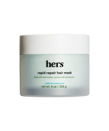 hers rapid repair hair mask deep conditioner with keratin coconut oil shea butter for smoother shinier hair, coastal california Scent, no parabens phthalates or sulfates, cruelty free, 8oz
