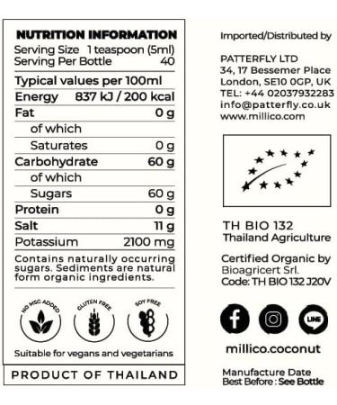 Millico Organic Coconut Seasoning Sauce 200ml - Ideal for Thai Cuisine | Soy-Free, Low Sodium & Made from Coconut Flower Nectar - Buy Online on SooperMarket.com