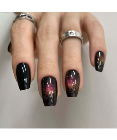 Redykat 30PCS Handmade Glossy Short Coffin Press On Nails Cat Eye Press on Nails Salon Quality Nail art Magnetic Acrylic Fake Nails False Nails (Chase the Moon)