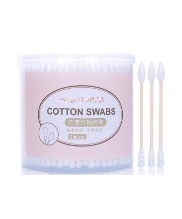 1box (300 pieces) white spiral lace wooden tube double head antibacterial cotton swab cleaning cleaning sterile single sticks ball eye ears eyeshadow brush