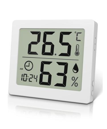 Pitasha Digital Thermo-Hygrometer Raum Thermometer Hygrometer Hygrometer 3.2 inch LCD Display Desktop Thermometer with temperature and moisture display with clock (white)
