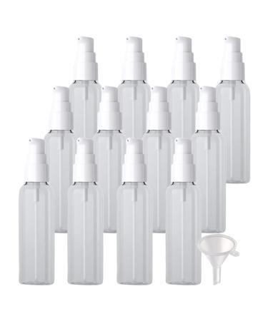 ZEOABSY 12 Pieces 60 ml Transparent Lotion Bottles with White Pump 60ml Empty PET Plastic Lotion Pump Bottle Cosmetic Gel Travel Container for Cosmetic Make up Cleaning + 2 x Funnel Transparent 60ml