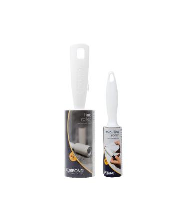 Korbond Mini Lint Roller & Full Size Lint Roller Bundle - Pet Hair Remover Rollers - x 1 30 Sheet Mini Lint Roller plus x 1 49 Sheet Full Size Lint Roller One Mini + One Full Size Lint Roller