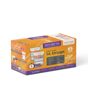 VeriCheck Premium Home Drug Test for 14 drugs - Urine Drug Test Cup 2-pack