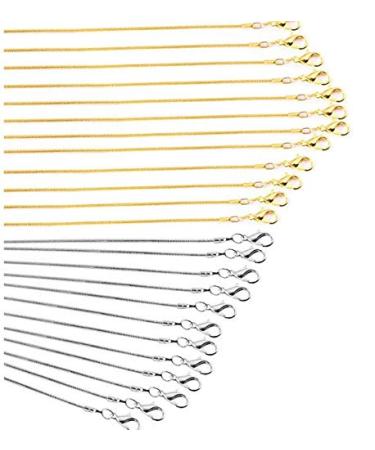 Forise 24 Pcs Gold Plated and Silver Plated 1.2 mm Snake Chains Necklace with Lobster Clasps for Jewelry Making,18 Inch and 20 Inch Mix color 18in&20in
