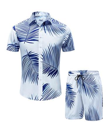 EUOW Men's Hawaiian Shirts and Shorts Set 2 Pieces Button Down Short Sleeve Beach Vacation Outfits Yzbl Medium
